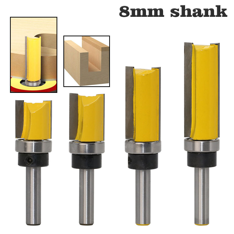Woodworking 8mm Shank 4 Teeth Flush Trim Pattern Router Cutter Bit Bearing 