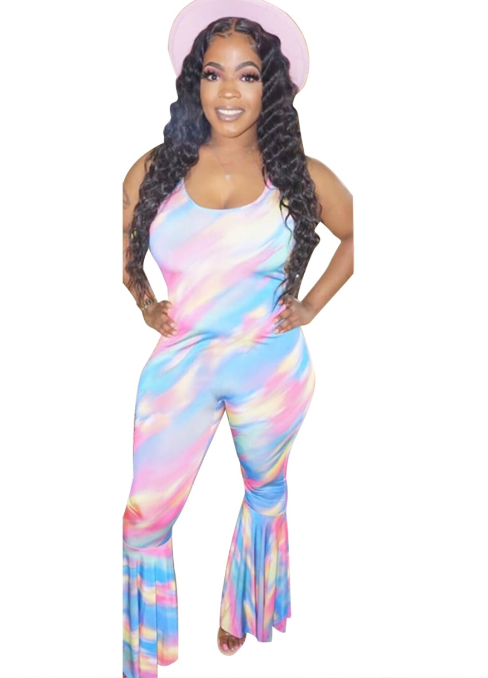 tie dye flare jumpsuit