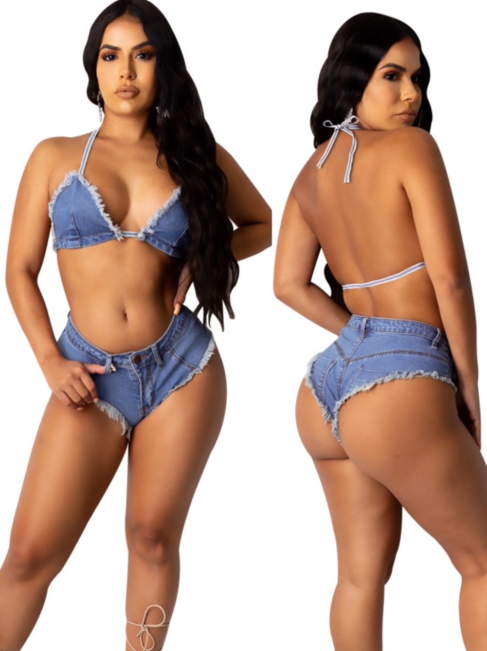 denim bra panty set