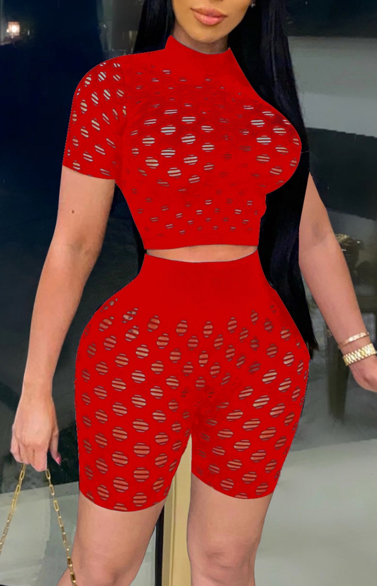 red fishnet crop top