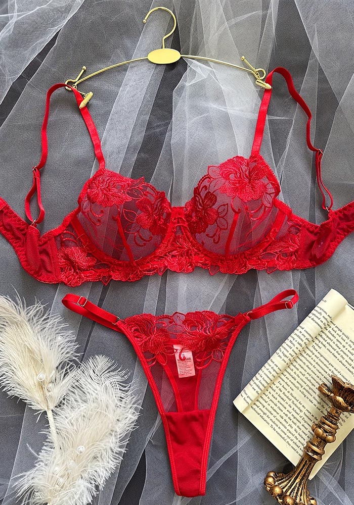 Wholesale Flower Mesh Embroidery See Through Sexy Lingerie Set Global Lover