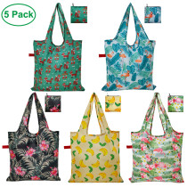 Free shipping Grocery Bags Reusable Foldable Shopping Bags 5pcs per Pack Groceries Totes with zip pouch Waterproof Machine Wash Ripstop Eco-Friendly