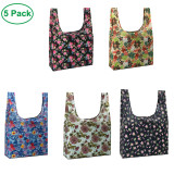 New Design Recycled Tote Bag Full Printing Flowers Reusable Shopping Bag five pieces in a set