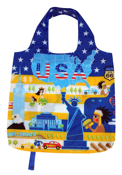 Recycled & Reusable Polyester Shopping Bag Full Printed Classical Design Grocery Bag