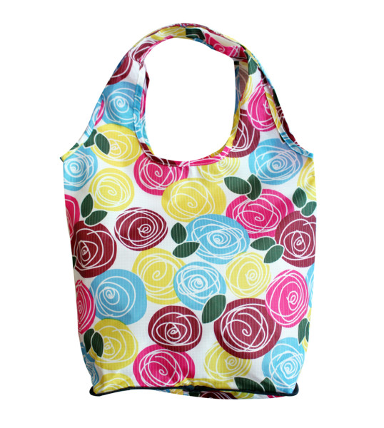 HOLYLUCK Flower Full Printing Ripstop Tote Bag Zipper Pouch Foldable Shopping Bag