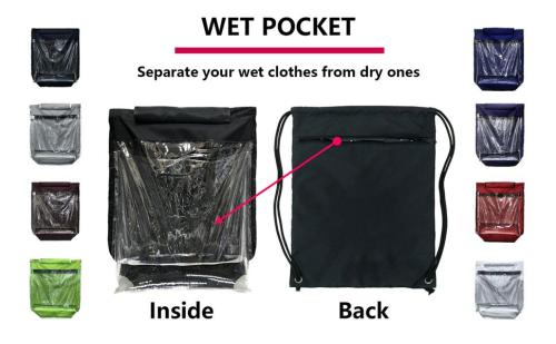 HOLYLUCK Packable Drawstring Sackpack Wet Pocket with Zipper and Water Bottle Mesh Pockets