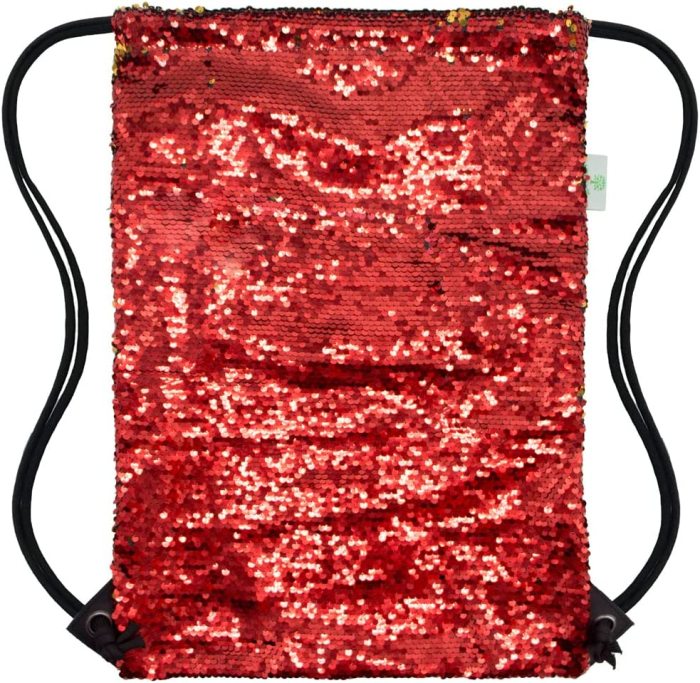 Holyluck Reversible Sequin Drawstring Bag Sparkly Sequin Drawstring Backpack Glitter Sports Dance Bag Shiny Travel Backpack