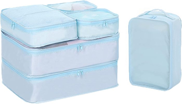 6 Set Packing cubes Travel luggage Organizer Waterproof Mesh Lightweight Suitcase storage bag Clothing Laundry Bag Shoe Bag (Navy)