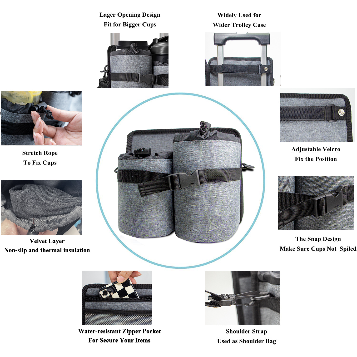 Luggage Travel Cup Holder with Shoulder Strap, Suitcase Drink