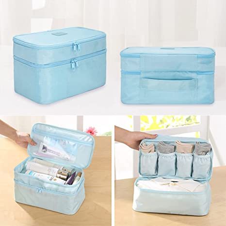 Travel Underwear Organizer Bag, Bra Bag Double Layer Packing Cube Storage Bag Waterproof Lingerie Socks Bag Cosmetic Bag Toiletry Bag