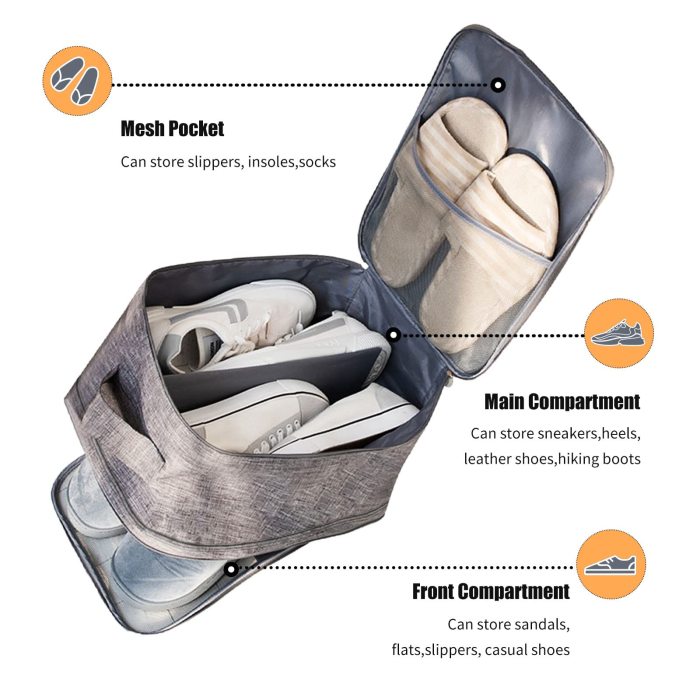 Shoe Bag for Travel Holds 3 Pair of Shoes, Shoe Organizer Storage Pouch Waterproof Travel Essentials Packing Cubes for Travel and Daily Use with Zipper