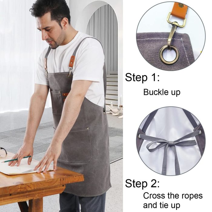 Aprons for Women and Men, Kitchen Chef Apron 6 Pockets Water-Resistant for Cooking BBQ working