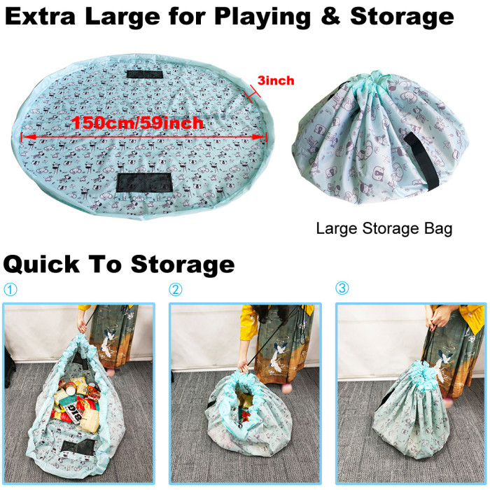 Portable Drawstring Toys Storage Organizer and Play Mat for Room and Travel, Made for Kids and Toddlers with a Durable Patented Design
