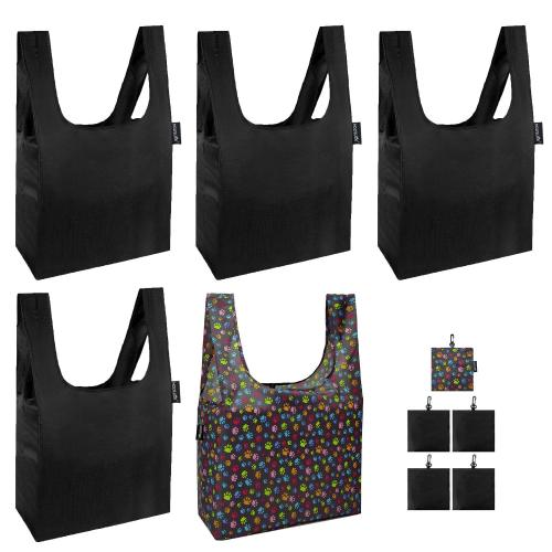 HOLYLUCK Reusable Grocery Bags,Heavy Duty Foldable Shopping Tote Bag Packs of 5 per set