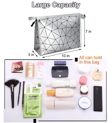 Travel Makeup Bag Cosmetic Bag Portable Waterproof Soft PU Leather Zipper Pouch, Geometric Toiletry Bag Storage Bag, Great Gift For Gift for Women and Girls