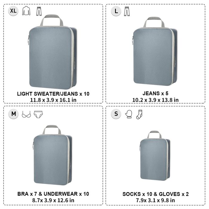 Compression Packing Cubes for Travel, 4 Pack Expandable Storage Bag Luggage Packing Organizers Compression Cubes for Suitcases Backpack