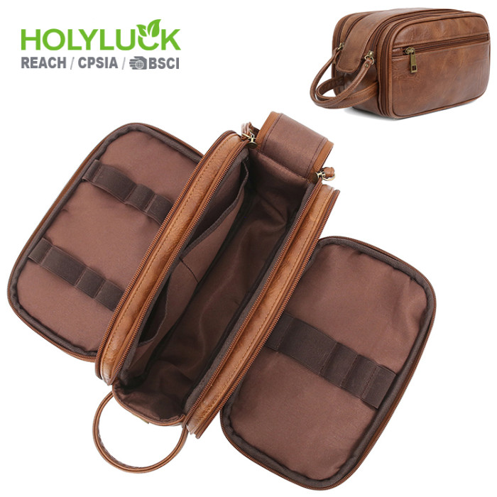 10 Premium Leather Toiletry Travel Pouch With Waterproof Lining