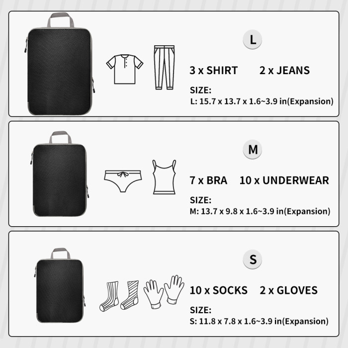 Compression Packing Cubes for Travel, 3 Pack Expandable Storage Bag Luggage Packing Organizers Compression Cubes for Suitcases Backpack