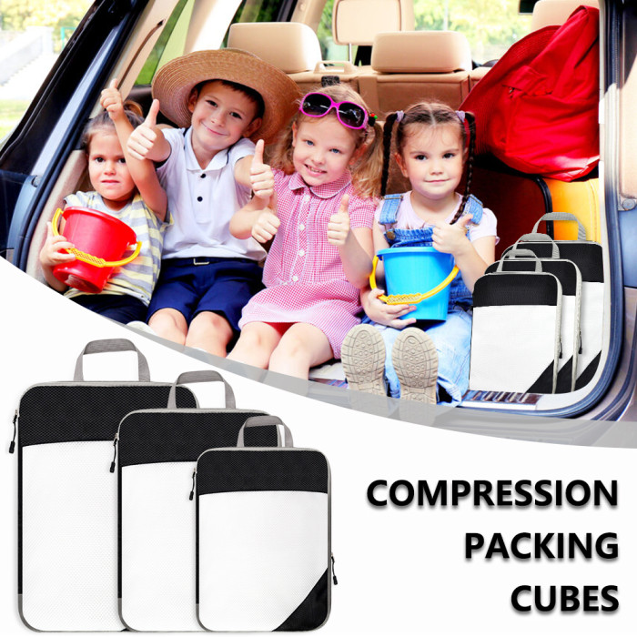 Compression Packing Cubes for Travel, 3 Pack Expandable Storage Bag Luggage Packing Organizers Compression Cubes for Suitcases Backpack