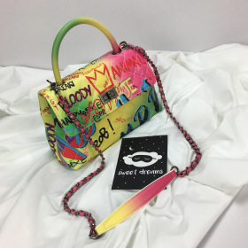 Colorful graffiti Lingge bag small square bag