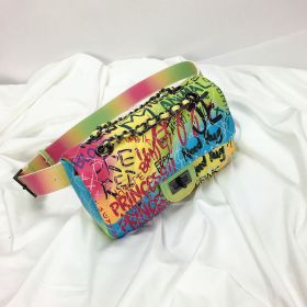Colorful graffiti rhombus bag broadband waist bag Single Shoulder Messenger chain bag