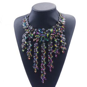 Exaggerated Tassel Necklace Fashion alloy inlaid with diamond women's collarbone Necklace