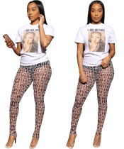 Printed two piece set mesh pants perspective T-shirt