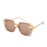 Summer fashion pearl big frame with diamond seaside holiday Sunglasses