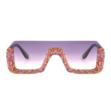 Diamond Semi-Rimless Square Sunglasses Women Rhinestone Retro Gradient Sun Glasses Vintage Oversized Feminino Eyeglasses UV400