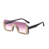 Diamond Semi-Rimless Square Sunglasses Women Rhinestone Retro Gradient Sun Glasses Vintage Oversized Feminino Eyeglasses UV400