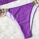 Purple crystal diamond chain women's split swimsuit