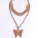 Diamond Butterfly Necklace Pendant Cuban punk two piece Necklace