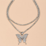 Fashion full Diamond Butterfly Pendant women's necklace cross border