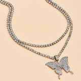 Fashion full Diamond Butterfly Pendant women's necklace cross border