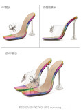 Diamond bow transparent wine glass and high heel slippers