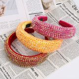 Fashion gold velvet inlaid resin drill full drill hair band women's soft sponge wide edge solid color Headband