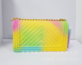 V-pattern single shoulder chain bag colorful frosted jelly bag small fragrance