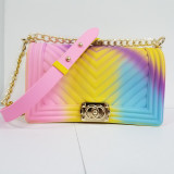 V-pattern single shoulder chain bag colorful frosted jelly bag small fragrance