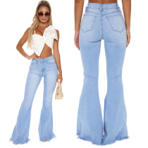 Fashionable high waisted and versatile slim stretch denim flared pants