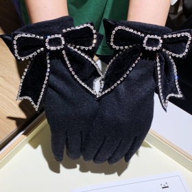 Double layer wool warm gloves for women in winter