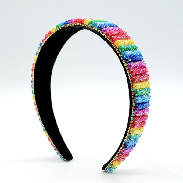 Gorgeous, rainbow color, hairband, color, handmade, beaded, wide edge, hairband