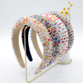 Wide edge, sponge, headband, Baroque, rice bead, knitting, handmade, crystal hairband