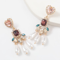 Alloy, diamond, pearl, earrings