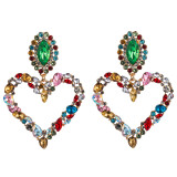 Heart shape, alloy, color diamond, retro, temperament, exaggeration, earrings
