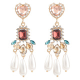 Alloy, diamond, pearl, earrings