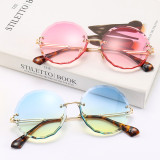Round, frameless, lace, trim, sunglasses