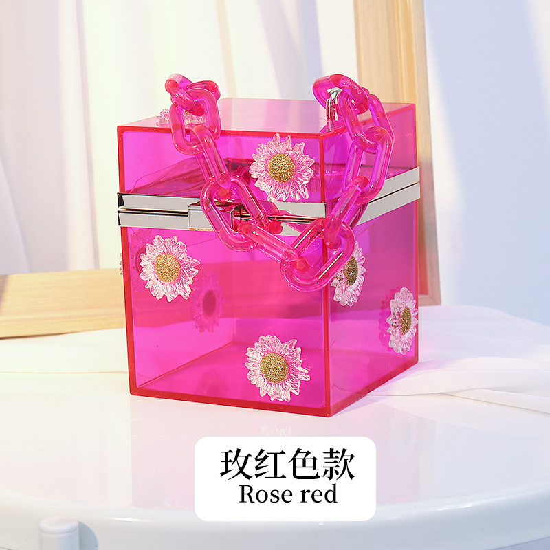 Buy Wholesale China 2021 New Arrival Transparent Acrylic Material Box Bag  Cube Shape Chains Bag With Daisy Appliques & Transparent Acrylic Material Box  Bag at USD 8.35