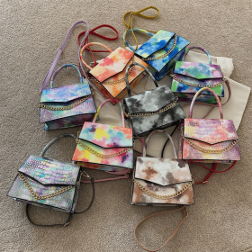 Gradient color, rainbow bag, leisure, texture, small square bag, fashion, portable, messenger bag