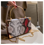 Retro, snake pattern, box, small square bag, chain, portable, one shoulder, messenger bag