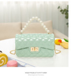 Pearl, portable, Lingge, PVC jelly bag, fashion, chain, Messenger, single shoulder, small bag